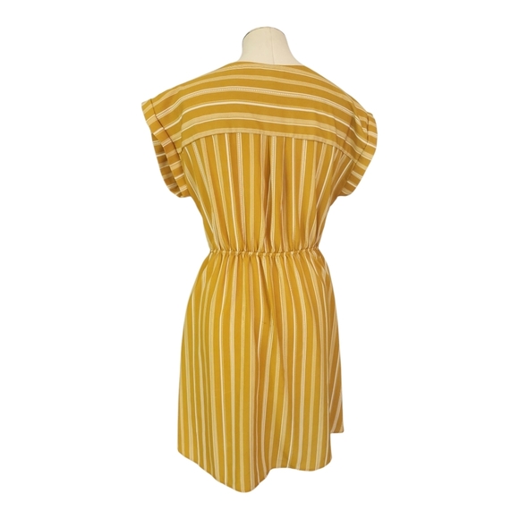 Monteau Mustard & White Striped Mini Dress | Flutter Sleeve V-Neck Size M - Picture 6 of 8